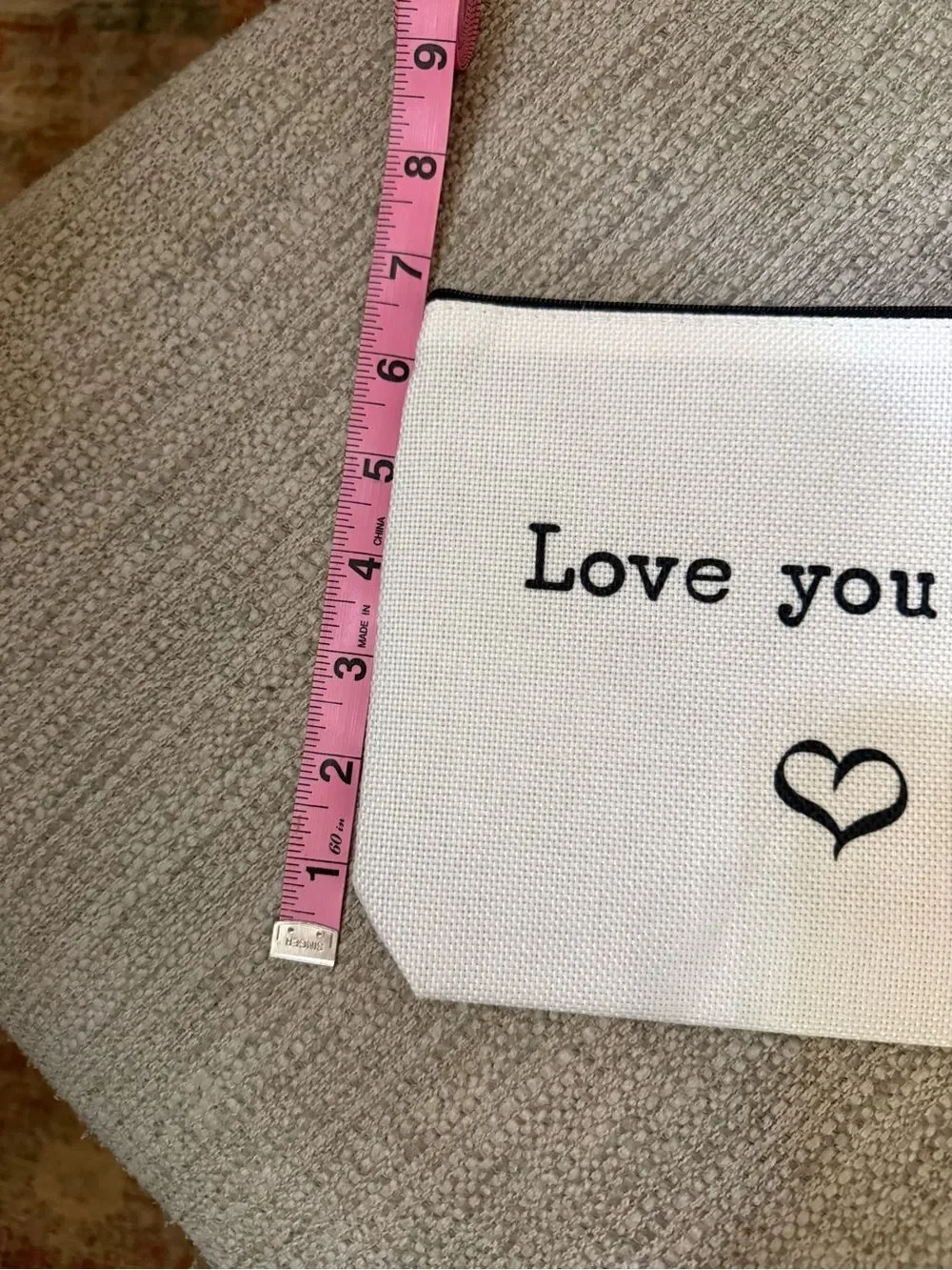 Love You Sis Canvas Zip Pouch -Cream and black